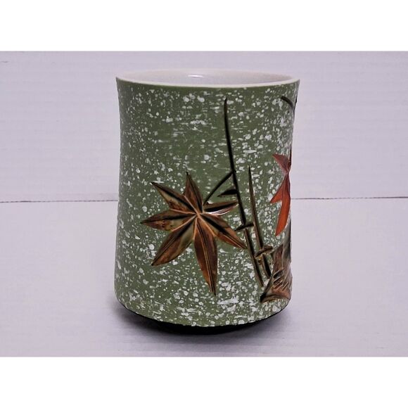 Vintage Japanese Yunomi Precision Cut Autumn Leaf Design Ceramic Pottery Teacup - Picture 6 of 7